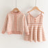 Girl's Knit Plaid Skirt Cardigan Set
